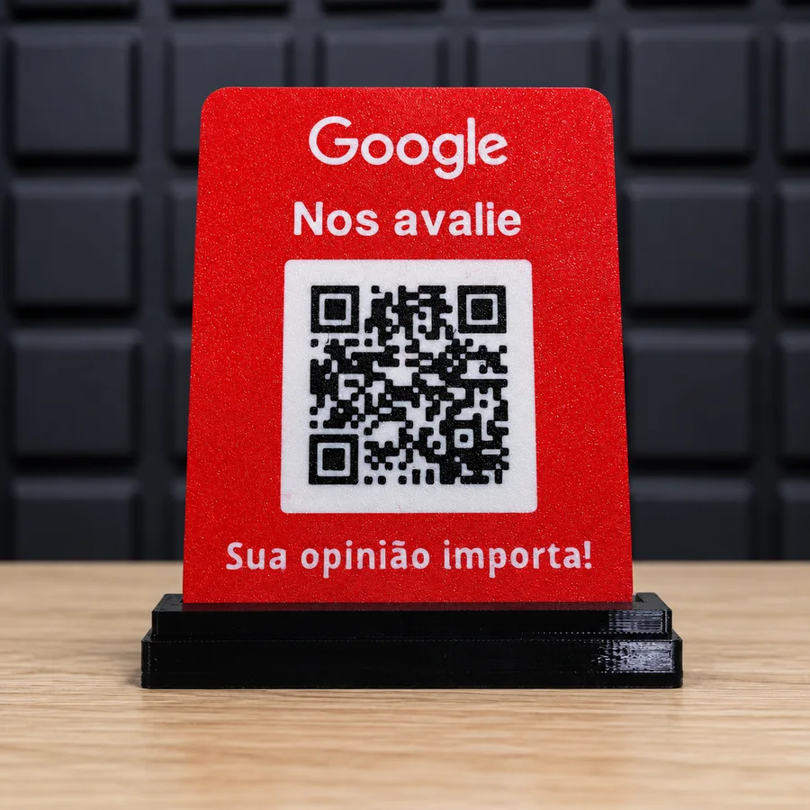 Placa vermelha para avaliações do Google com QR Code personalizado